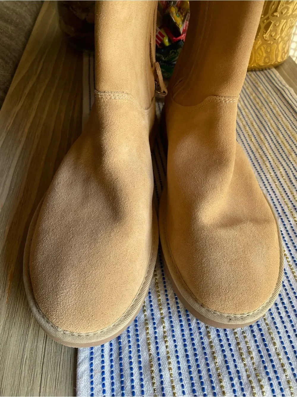 Women’s Suede Mid-Calf Boot with Floral Cutout Tan Sz 11 NWT